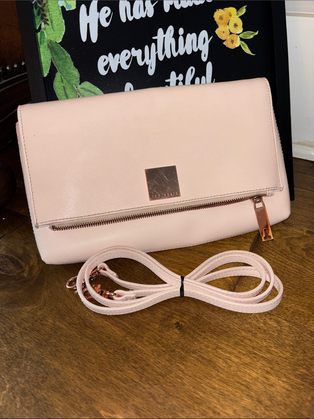 Ted Baker Britany Crosshatch Pink Crossbody Clutch Bag EUC